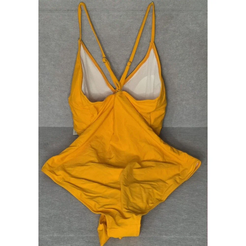CUPSHE One Piece Swimsuit Womens Mustard Sz 2XL Cutout Tummy Wrap Front Tie NWT